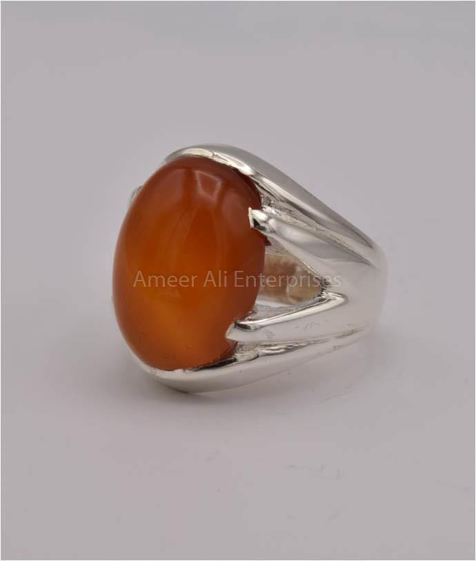 AAE 8220 Chandi Ring 925, Stone: Red Aqeeq - AmeerAliEnterprises