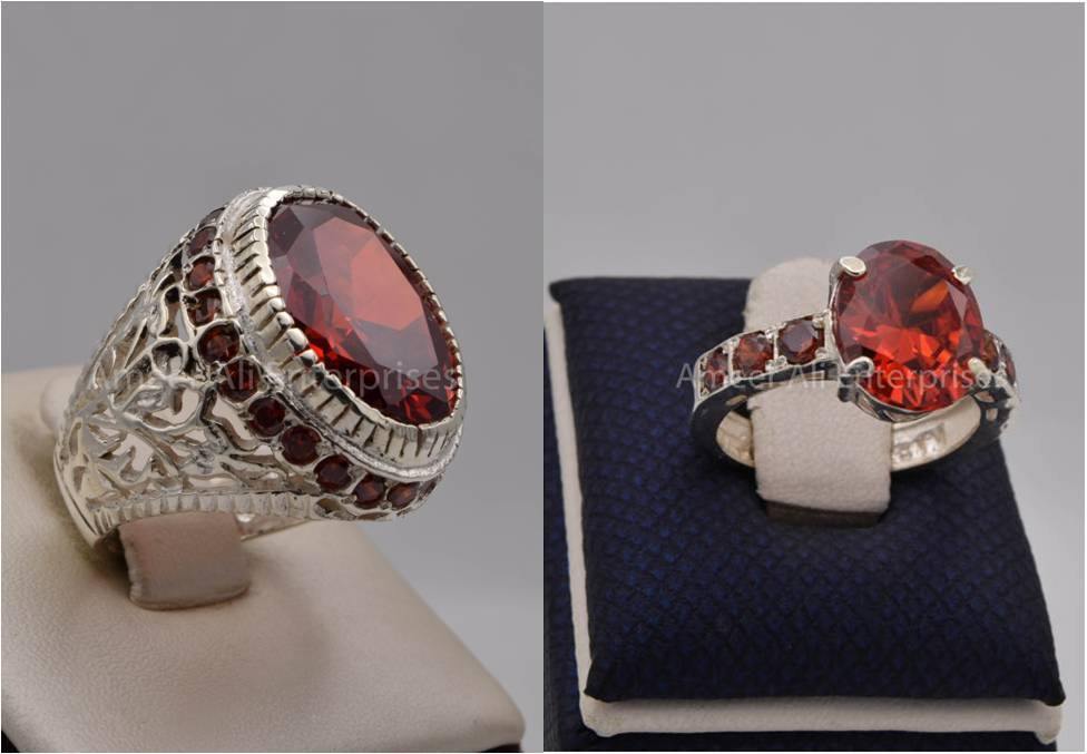 Silver Couple Rings: Pair 105,  Stone: Zircon - AmeerAliEnterprises