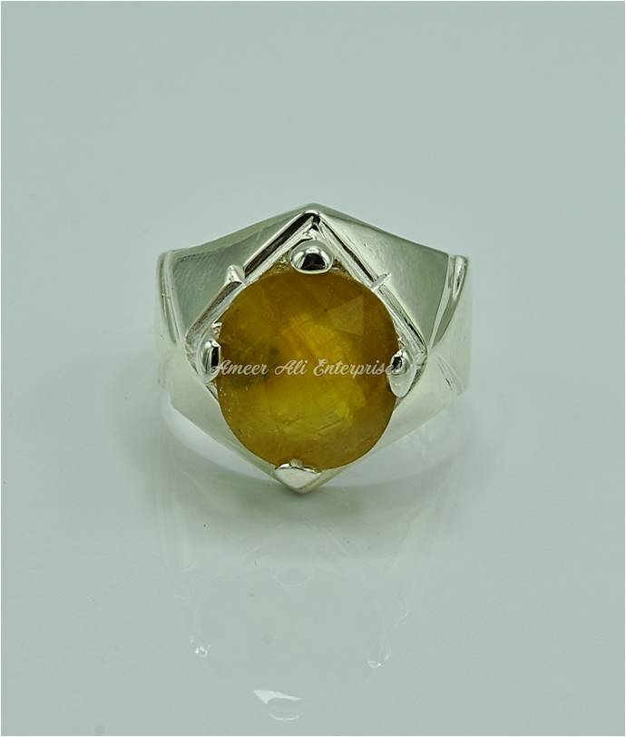 AAE 6848 Chandi Ring 925, Stone: Pukhraj