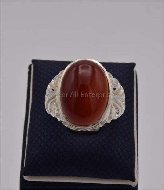 AAE 9600 Chandi Ring 925, Stone: Red Aqeeq - AmeerAliEnterprises