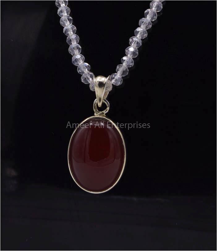 AAE 5839 Chandi Pendant 925, Stone: Red Aqeeq - AmeerAliEnterprises