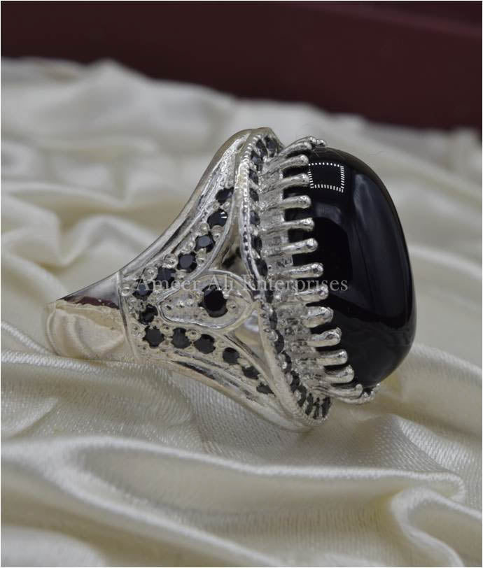 AAE 4371 Chandi Ring 925, Stone: Black Aqeeq