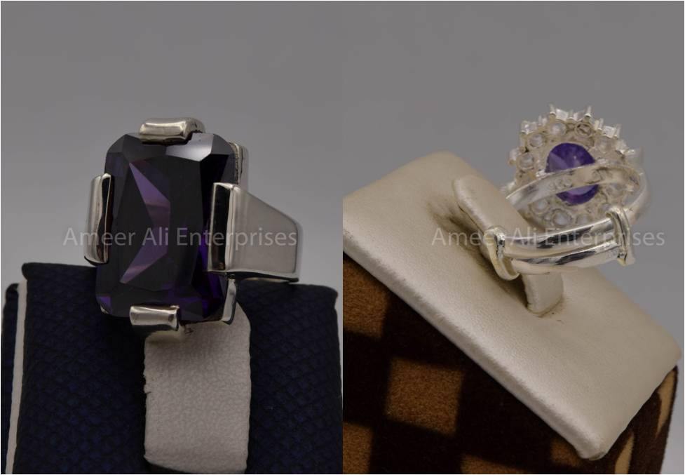 Silver Couple Rings: Pair 75,  Stone: Zircon - AmeerAliEnterprises
