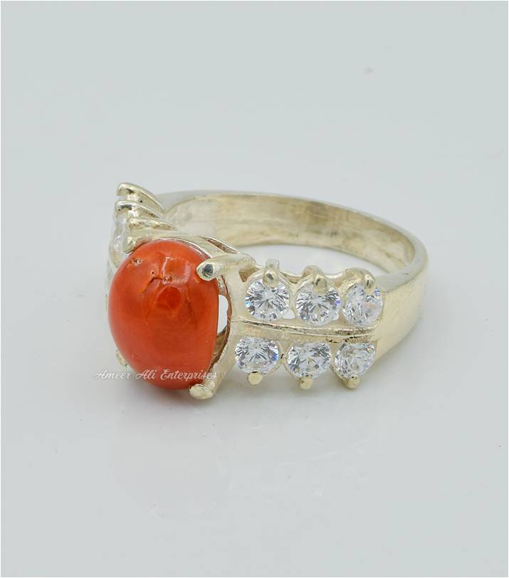 AAE 6278 Chandi Ring 925, Stone: Marjan (Coral)