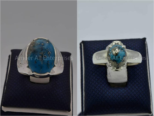 Silver Couple Rings: Pair 139,  Stone: Shajri Feroza - AmeerAliEnterprises