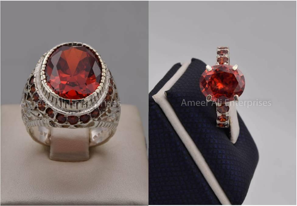 Silver Couple Rings: Pair 105,  Stone: Zircon - AmeerAliEnterprises