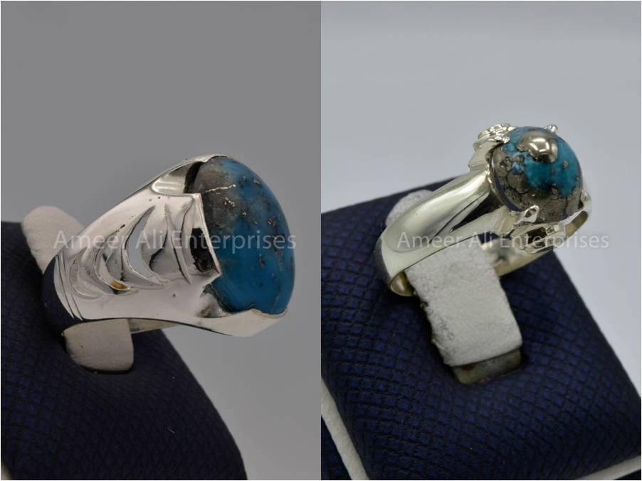 Silver Couple Rings: Pair 139,  Stone: Shajri Feroza - AmeerAliEnterprises