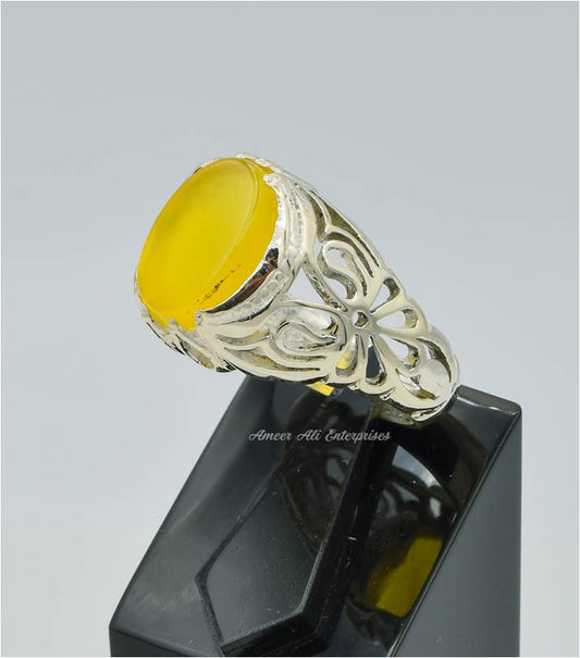 AAE 6529 Chandi Ring 925, Stone: Yellow Aqeeq