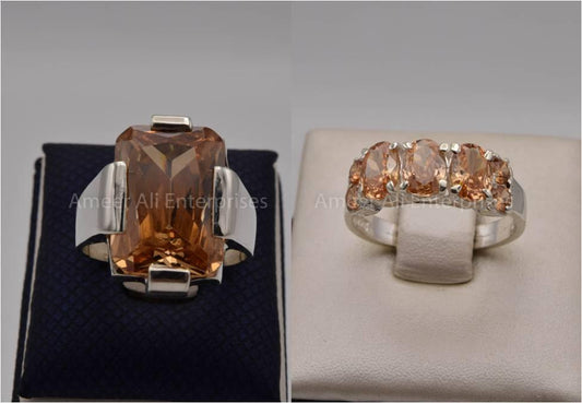 Silver Couple Rings: Pair 85,  Stone: Zircon - AmeerAliEnterprises