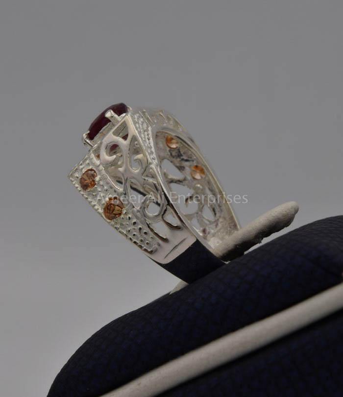 AAE 7415 Chandi Ring 925, Stone: Yaqoot Ruby - AmeerAliEnterprises