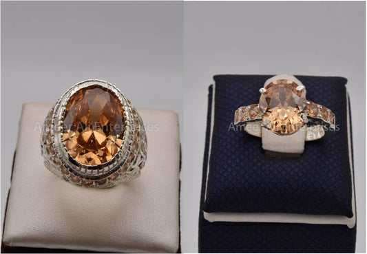 Silver Couple Rings: Pair 106,  Stone: Zircon - AmeerAliEnterprises