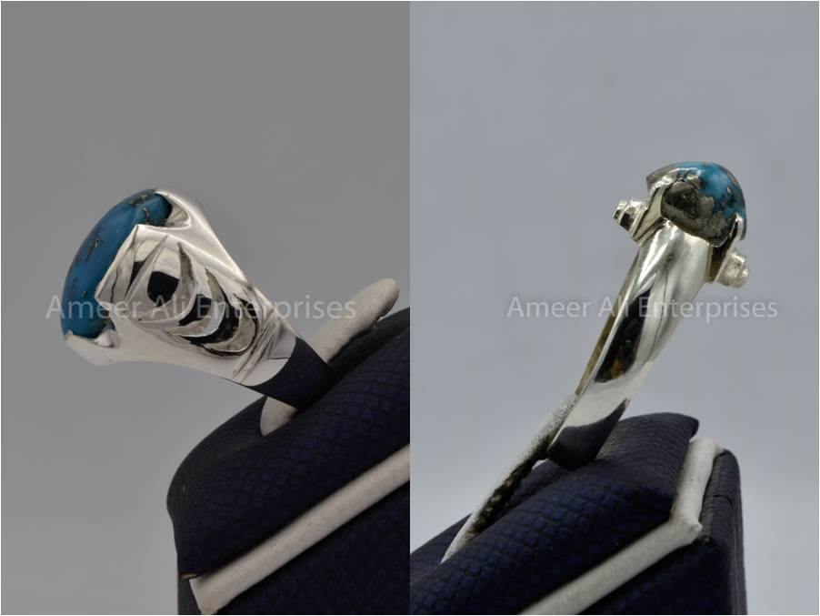 Silver Couple Rings: Pair 139,  Stone: Shajri Feroza - AmeerAliEnterprises