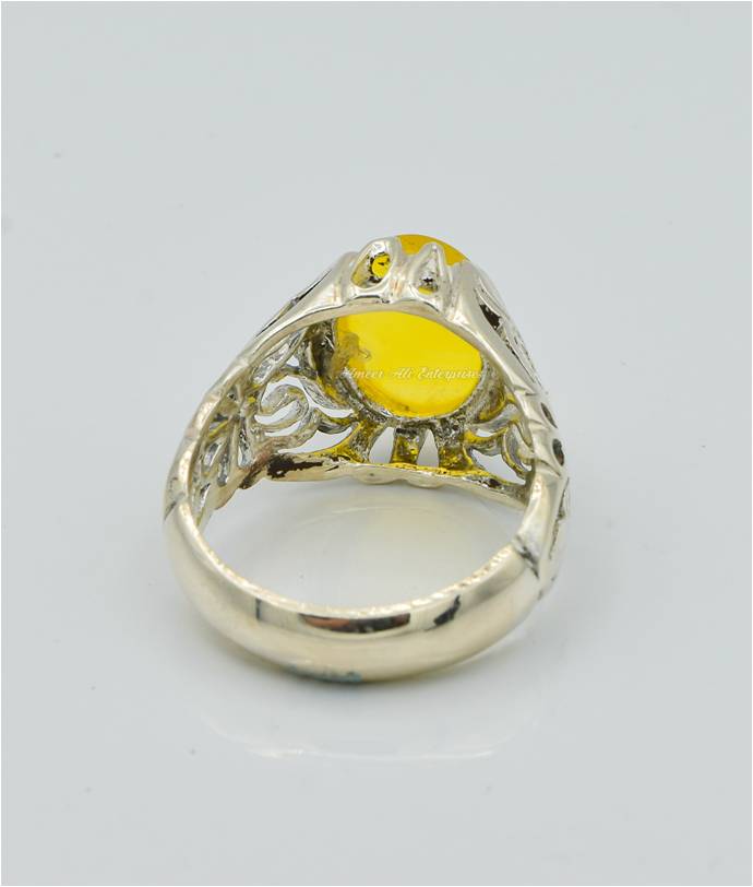 AAE 6529 Chandi Ring 925, Stone: Yellow Aqeeq