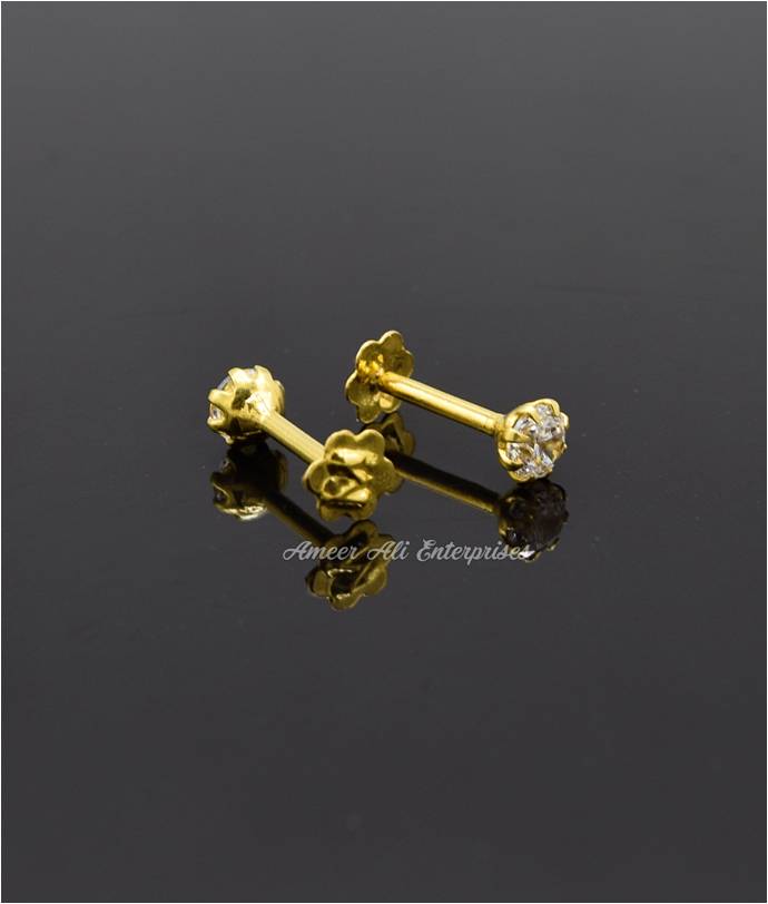 AAE 6886 Gold Ear Studs, Stone: Zircon