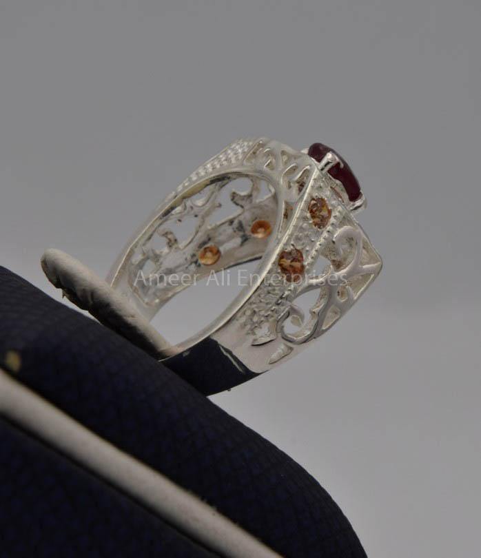 AAE 7415 Chandi Ring 925, Stone: Yaqoot Ruby - AmeerAliEnterprises