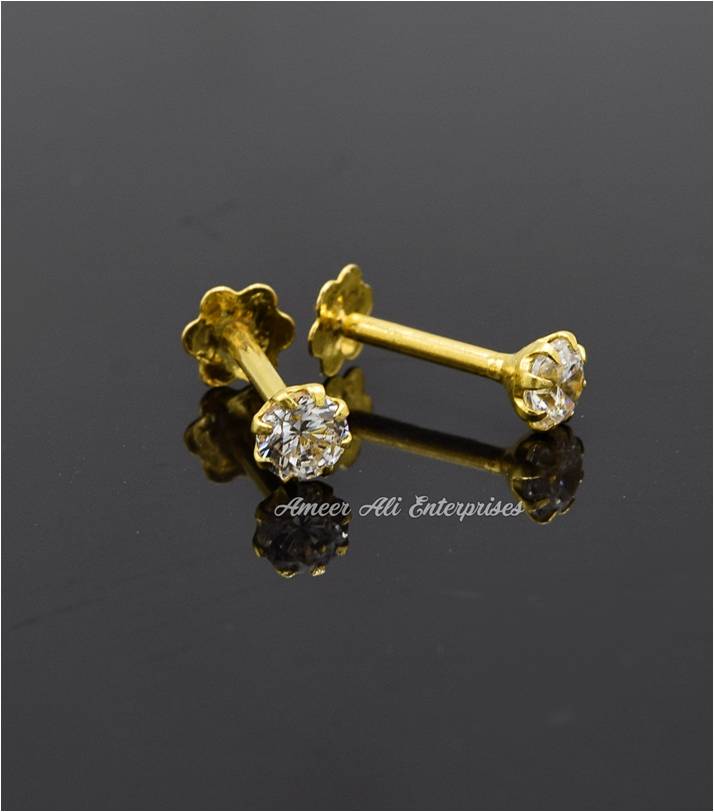 AAE 6886 Gold Ear Studs, Stone: Zircon