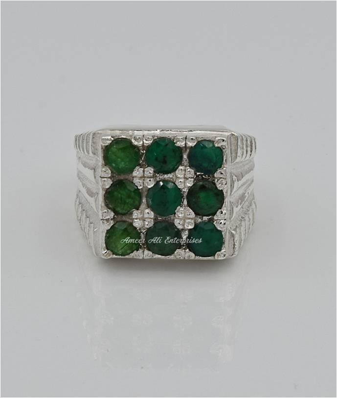 AAE 1802 Chandi Ring 925, Stone Emerald (Zamurd)