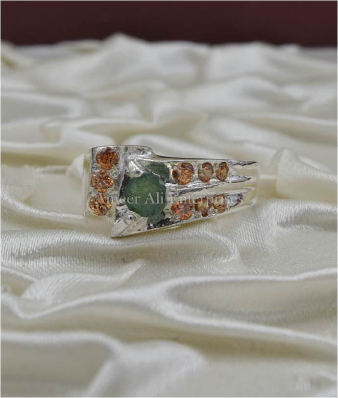 AAE 3635 Chandi Ring 925, Stone: Emerald (Zamurd)