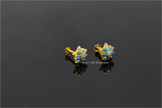 AAE 6929 Gold Ear Studs, Stone: Zircon & Feroza