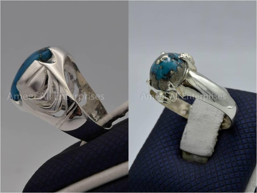 Silver Couple Rings: Pair 139,  Stone: Shajri Feroza - AmeerAliEnterprises