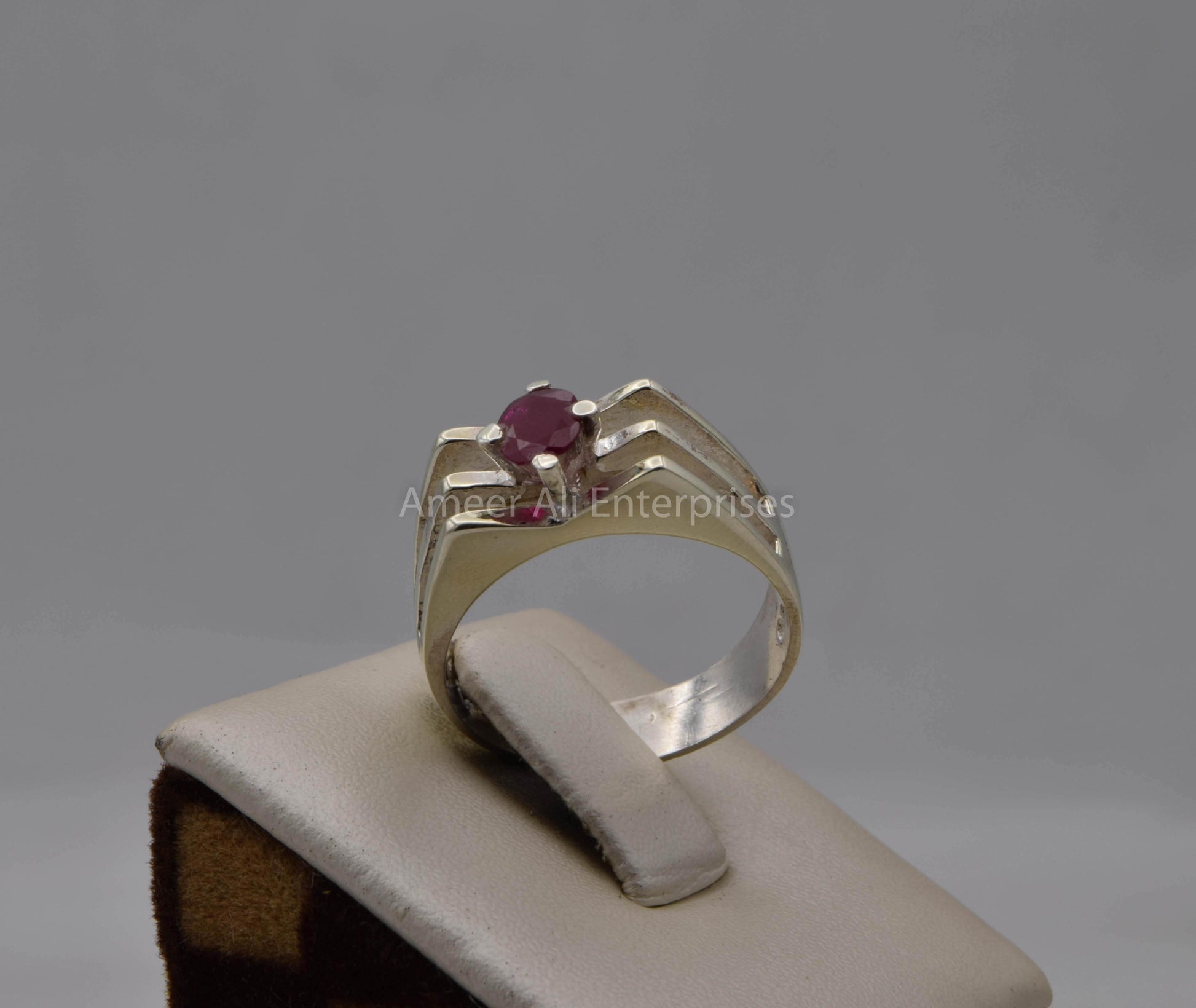 AAE 5705 Chandi Ring 925, Stone: Ruby - AmeerAliEnterprises