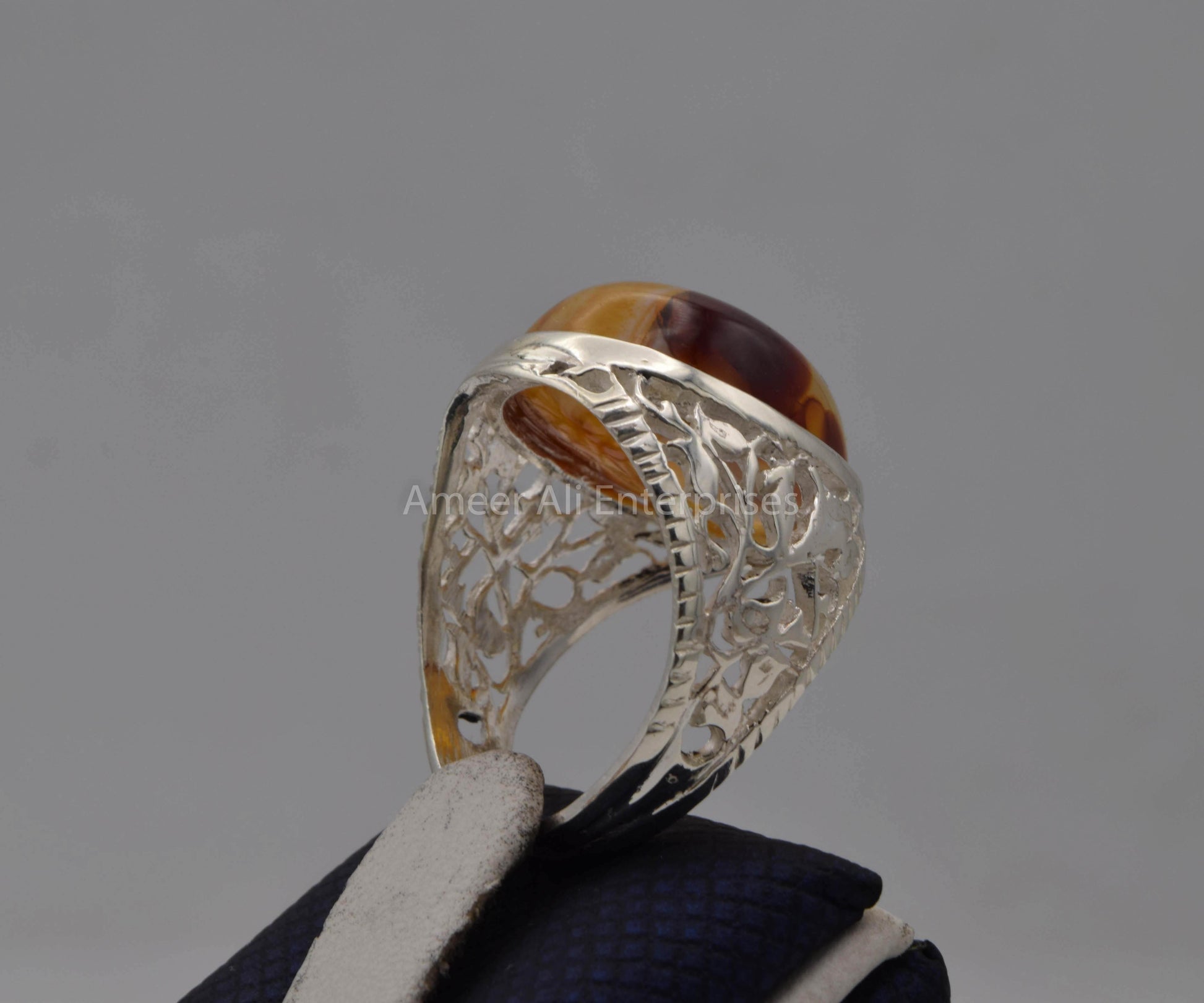 AAE 5661 Chandi Ring 925, Stone: Sulemani Aqeeq - AmeerAliEnterprises