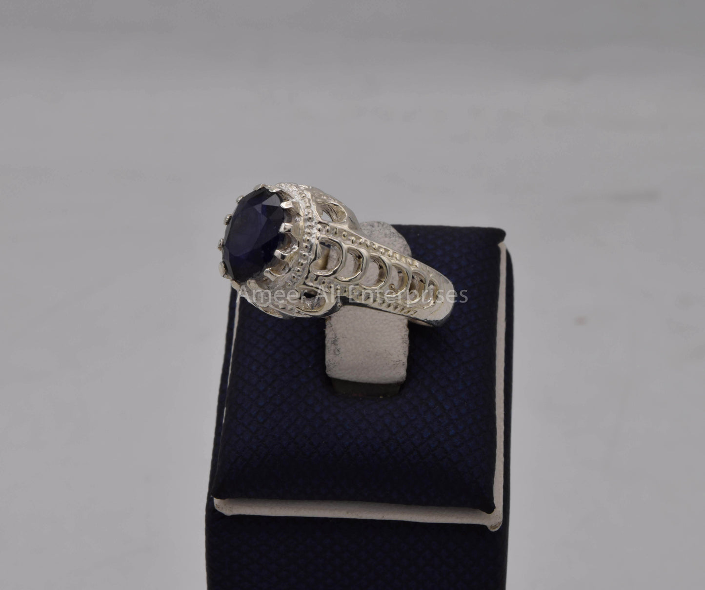 AAE 4605 Chandi Ring 925, Stone: Blue Sapphire (Neelam)