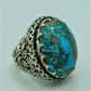 AAE 6766 CHANDI RING 925, STONE: SHAJRI FEROZA (TURQUOISE) - AmeerAliEnterprises
