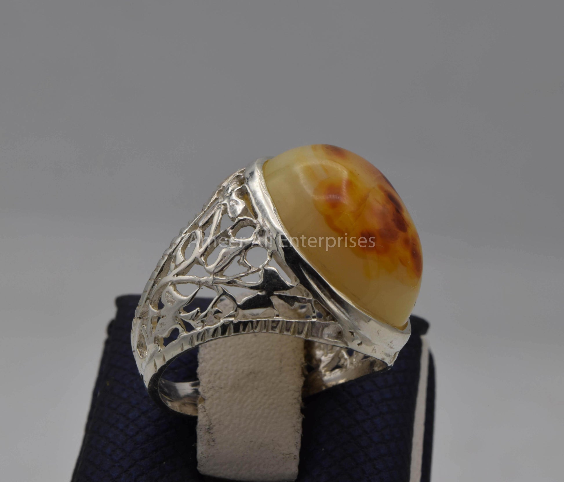 AAE 5668 Chandi Ring 925, Stone: Sulemani Aqeeq - AmeerAliEnterprises