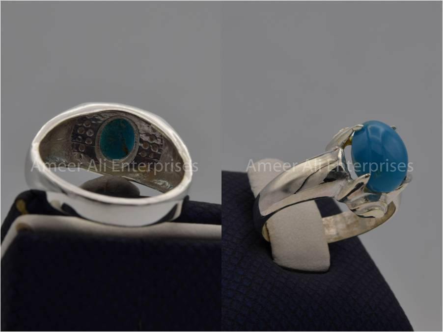 Silver Couple Rings: Pair 21,  Stone: Feroza (Turquoise) - AmeerAliEnterprises