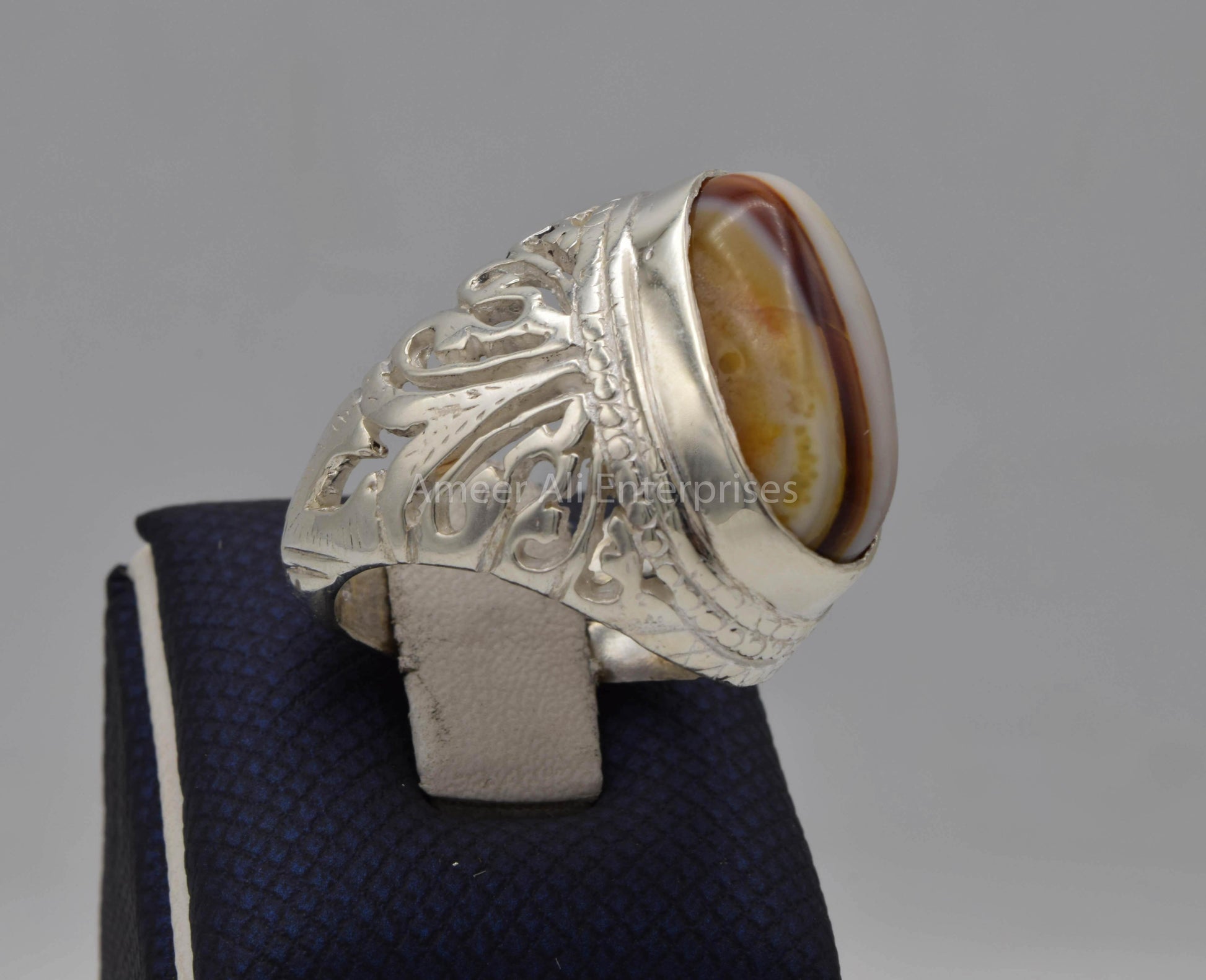 AAE 5611 Chandi Ring 925, Stone: Sulemani Aqeeq - AmeerAliEnterprises