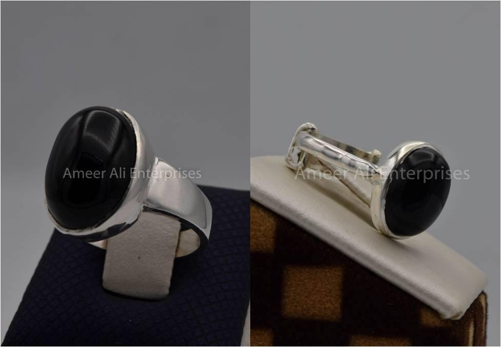 Silver Couple Rings: Pair 20,  Stone: Black Aqeeq (Agate) - AmeerAliEnterprises