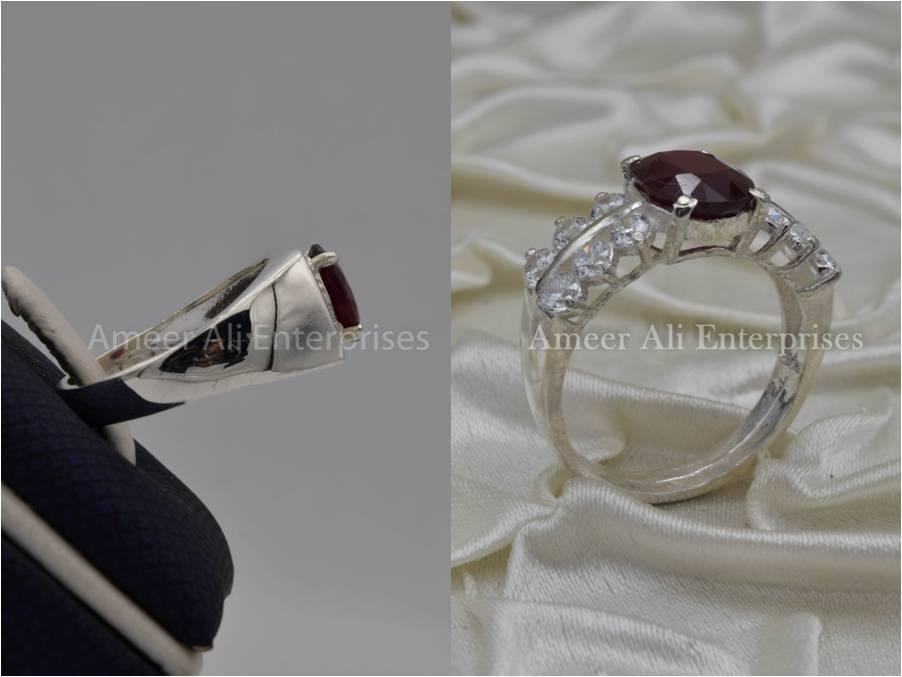 Silver Couple Rings: Pair 66, Stone: Ruby (Yaqoot) - AmeerAliEnterprises
