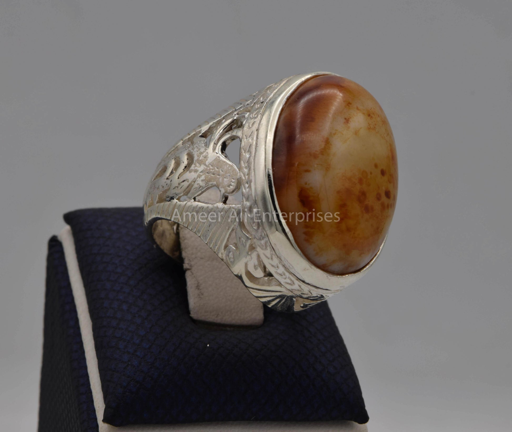 AAE 5613 Chandi Ring 925, Stone: Sulemani Aqeeq - AmeerAliEnterprises