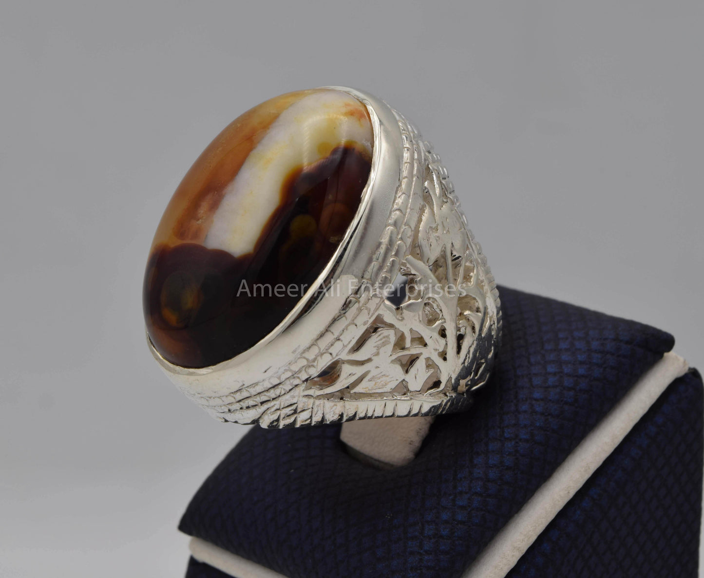 AAE 5610 Chandi Ring 925, Stone: Sulemani Aqeeq - AmeerAliEnterprises