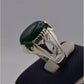 AAE 3111 Chandi Ring 925, Stone: Green Aqeeq - AmeerAliEnterprises