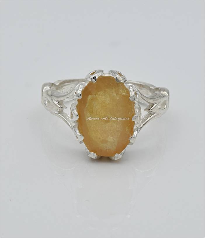 AAE 6632 Chandi Ring 925, Stone: Pukhraj