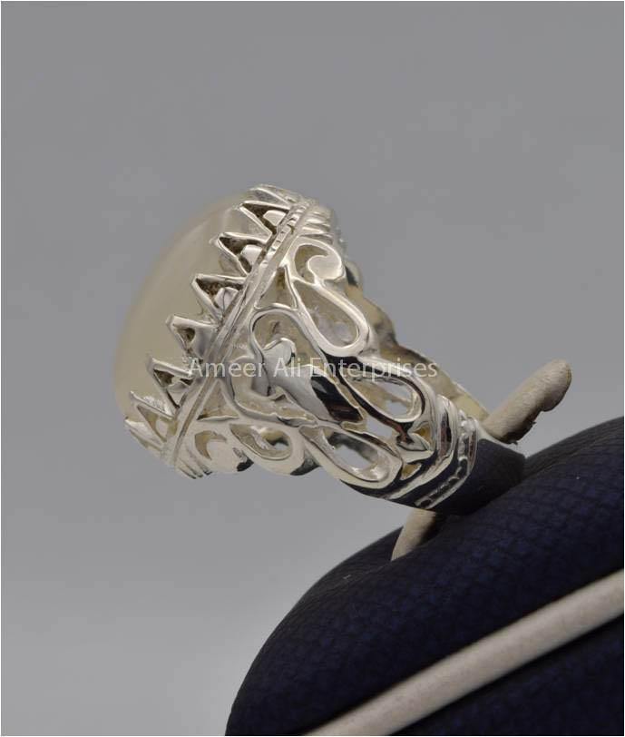 AAE 2219 Chandi Ring 925, Stone: Dur e Najaf - AmeerAliEnterprises