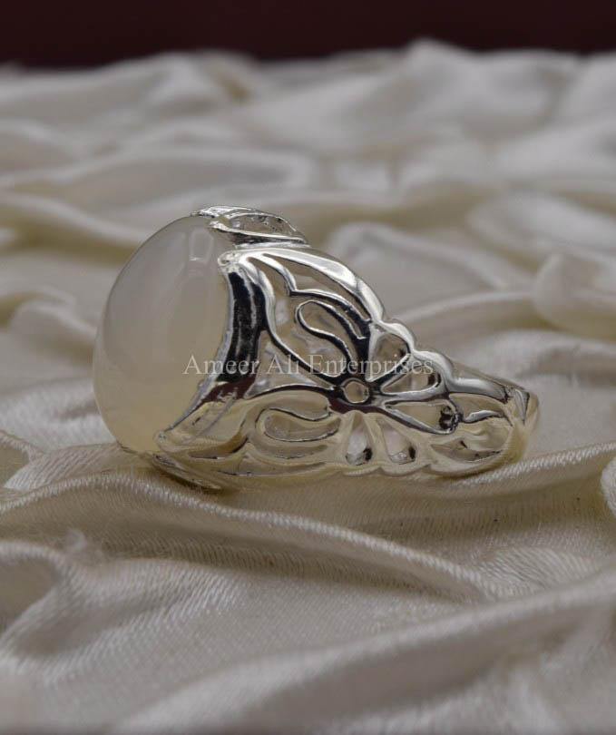 AAE 0566 Chandi Ring 925, Stone: Dur e Najaf - AmeerAliEnterprises