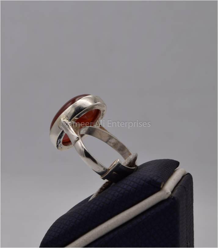 AAE 5740 Chandi Ring 925, Stone: Red Aqeeq - AmeerAliEnterprises