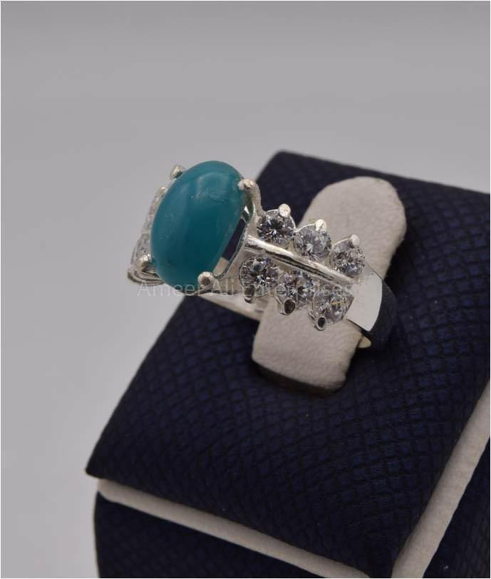 AAE 2466 Chandi Ring 925, Stone: Feroza (Turquoise) - AmeerAliEnterprises