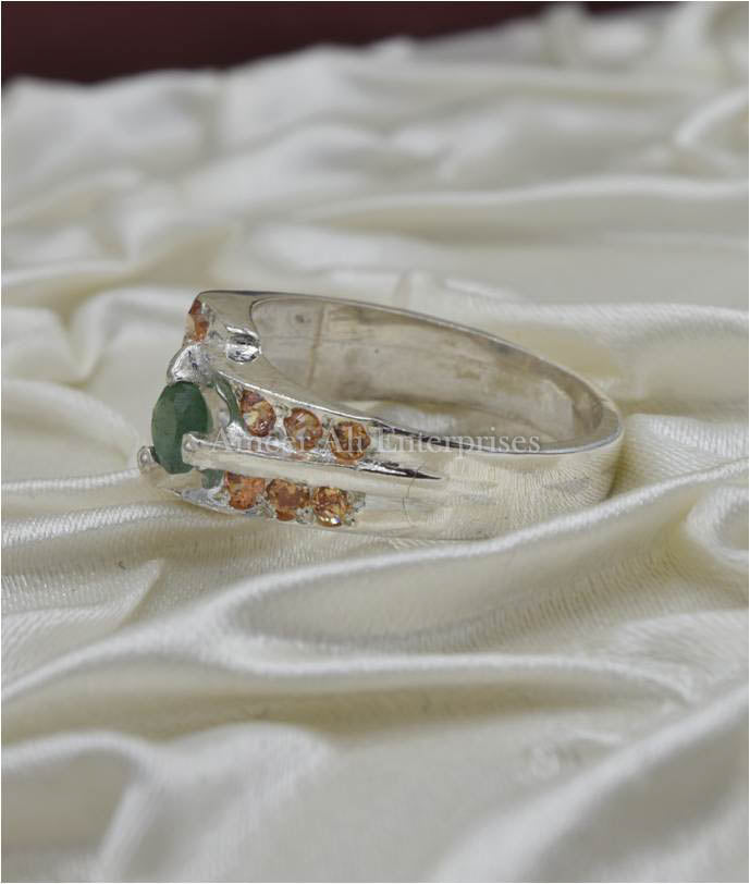 AAE 3635 Chandi Ring 925, Stone: Emerald (Zamurd)