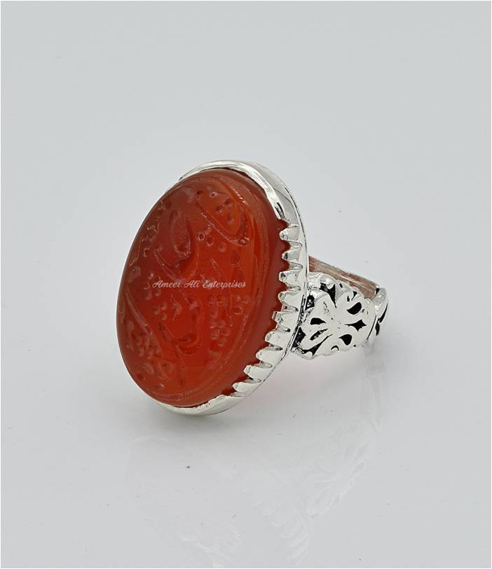 AAE 6572 Chandi Ring 925, Stone: Irani Aqeeq Engraved