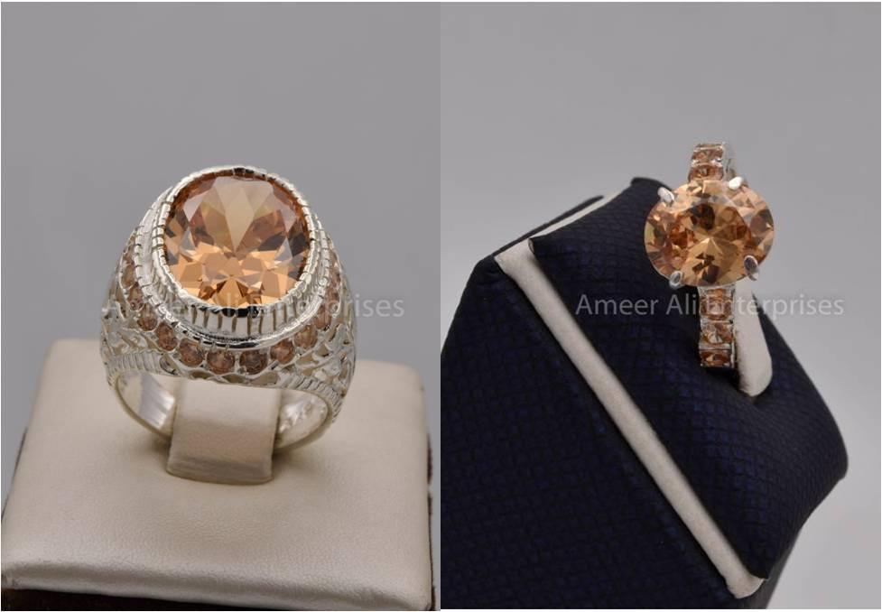 Silver Couple Rings: Pair 106,  Stone: Zircon - AmeerAliEnterprises