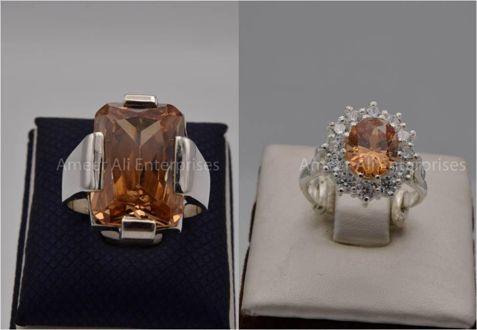Silver Couple Rings: Pair 35,  Stone: Zircon - AmeerAliEnterprises