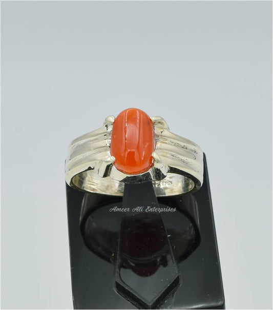 AAE 6273 Chandi Ring 925, Stone: Marjan (Coral)