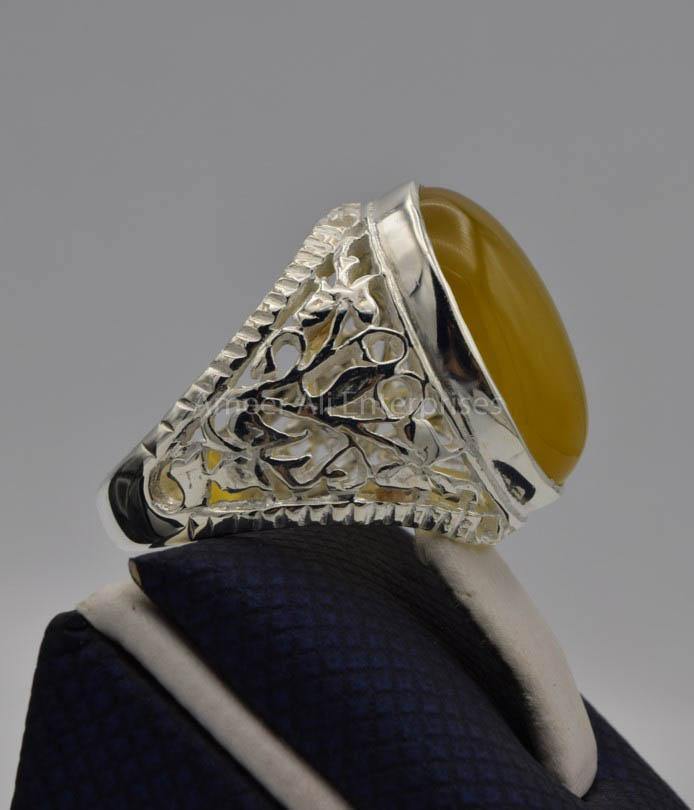 AAE 6536 Chandi Ring 925, Stone: Yellow Aqeeq - AmeerAliEnterprises