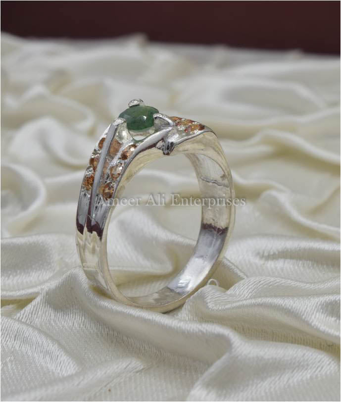 AAE 3635 Chandi Ring 925, Stone: Emerald (Zamurd)