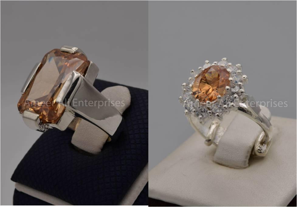Silver Couple Rings: Pair 35,  Stone: Zircon - AmeerAliEnterprises