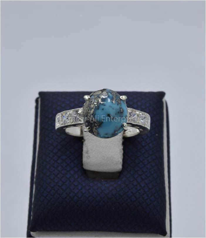 AAE 5824 Chandi Ring 925, Stone: Shajri Feroza - AmeerAliEnterprises